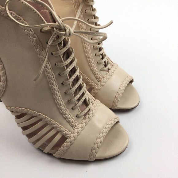 Avec Les Filles Pink Heels,  Peep Toe Laced Booties, Size - 9M - Picture 2 of 13